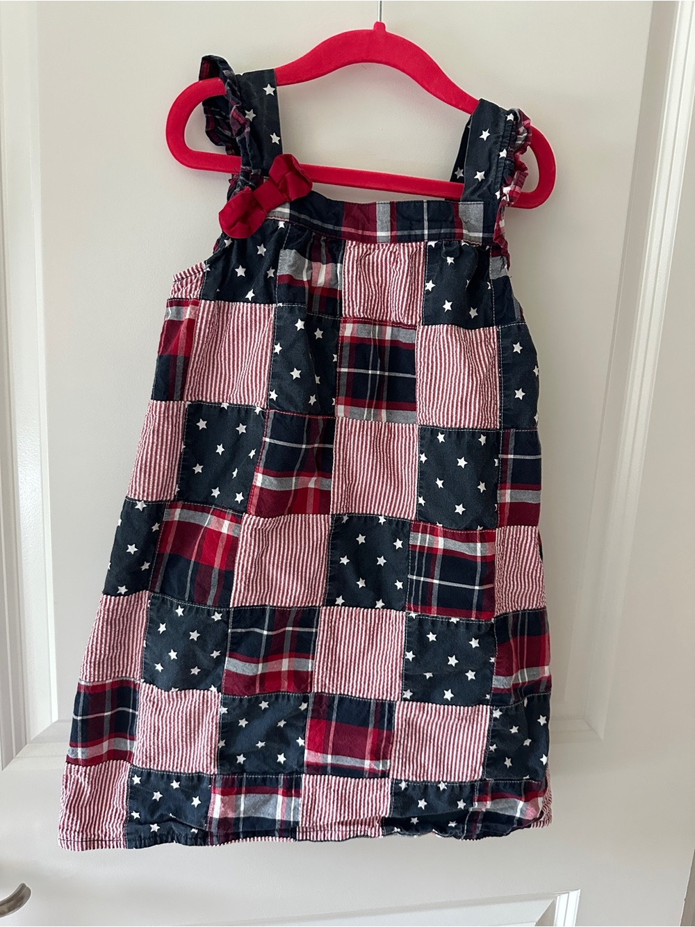 Gymboree Red White and Blue Patchwork Star Plaid Dress